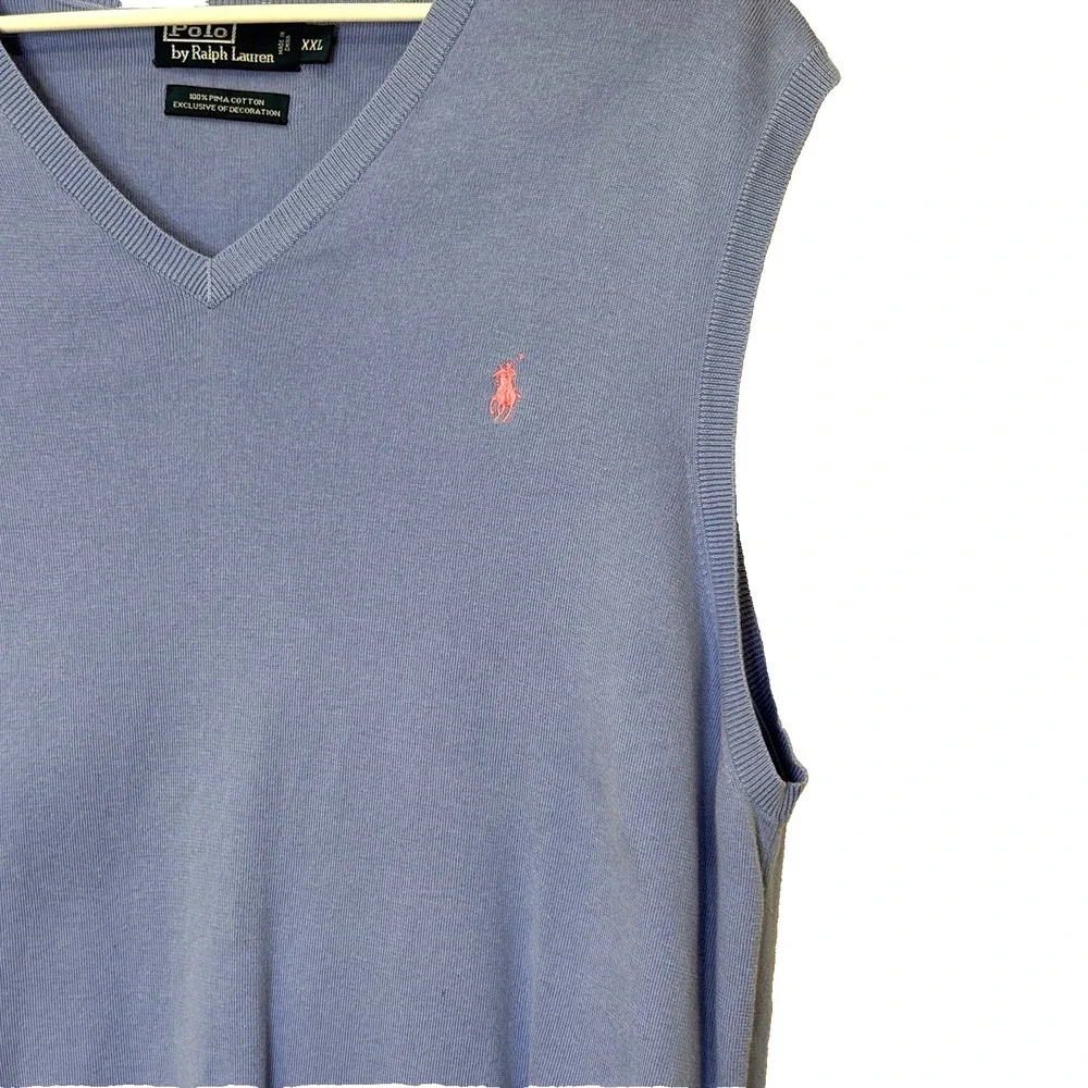 Polo Ralph Lauren Sweater Vest Mens Size XXL Light Blue Pima Cotton Knit V-Neck